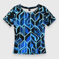 Синие полосы на чёрном фоне – Женская футболка 3D Slim с принтом купить