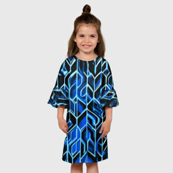 Платье с принтом Синие полосы на чёрном фоне для ребенка, вид на модели спереди №3. Цвет основы: белый