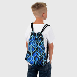 Рюкзак с принтом Синие полосы на чёрном фоне для любого человека, вид спереди №3. Цвет основы: белый