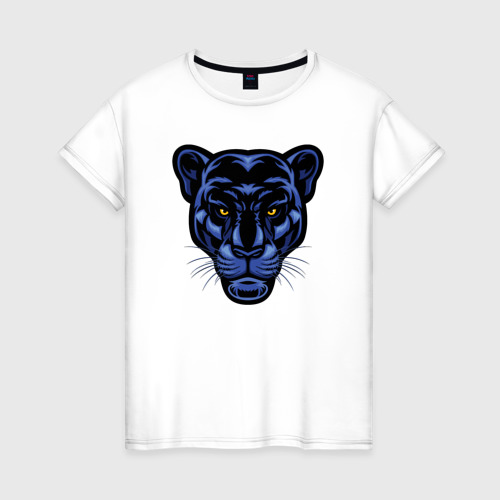 Женская футболка из хлопка с принтом Синяя пантера, вид спереди №1