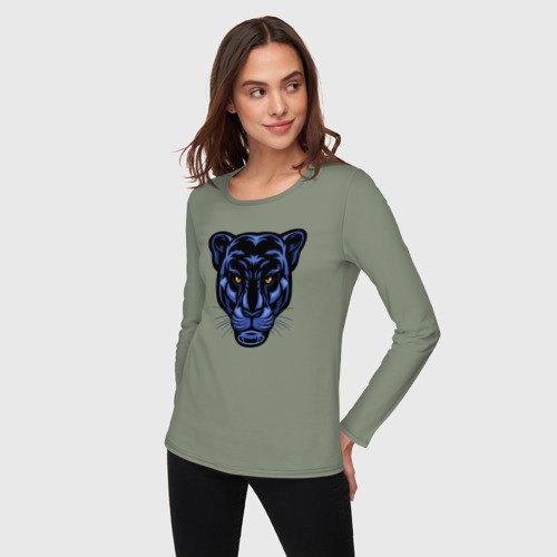 Женский лонгслив хлопок с принтом Синяя пантера, фото на моделе #1