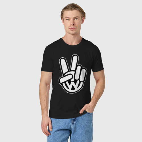 Мужская футболка хлопок Volkswagen peace, цвет черный - фото 3