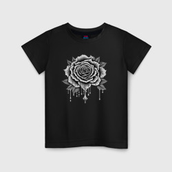 Детская футболка хлопок Черно белая роза цветы 