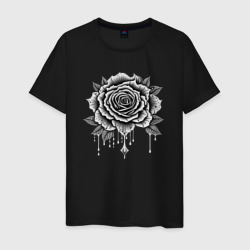 Мужская футболка хлопок Черно белая роза цветы 