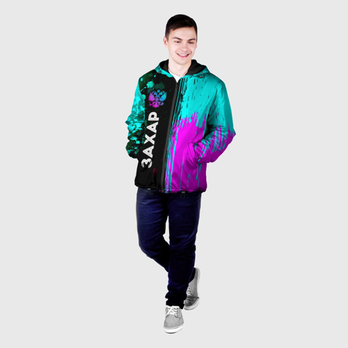 Мужская куртка 3D Захар и неоновый герб России по-вертикали, цвет 3D печать - фото 3