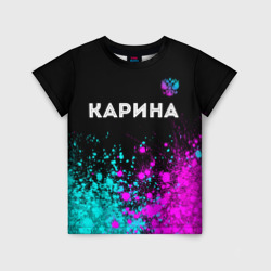 Детская футболка 3D Карина и неоновый герб России посередине