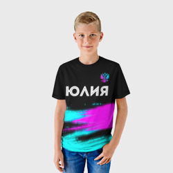 Детская футболка 3D Юлия и неоновый герб России посередине - фото 2