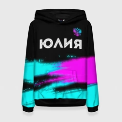 Женская толстовка 3D Юлия и неоновый герб России посередине