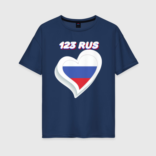 Женская футболка хлопок Oversize 123 регион Краснодарский край, цвет темно-синий