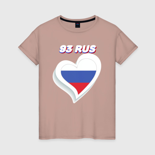 Женская футболка хлопок с принтом 93 регион Краснодарский край, вид спереди #2