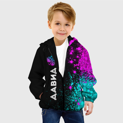Детская куртка 3D Давид и неоновый герб России по-вертикали, цвет черный - фото 3