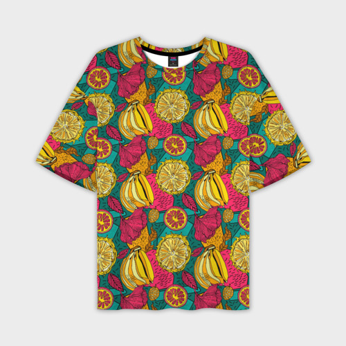 Мужская футболка оверсайз с принтом Банановые грозди, вид спереди №1