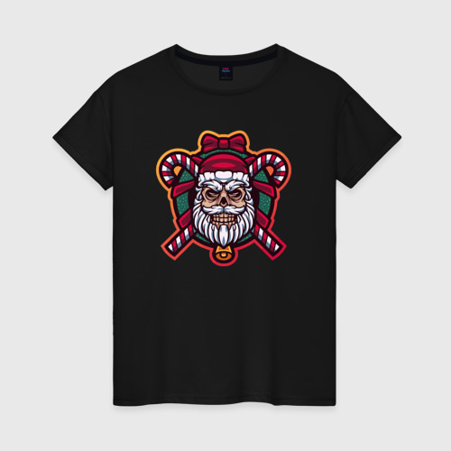 Женская футболка хлопок Candy Santa, цвет черный