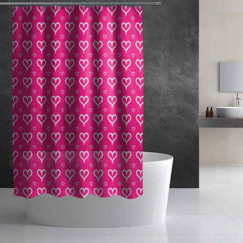 Штора 3D для ванной Сердечки паттерн насыщенный розовый - фото 2