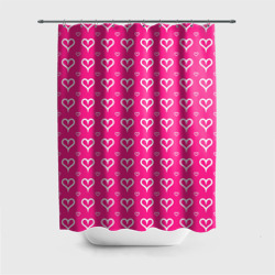 Штора 3D для ванной Сердечки паттерн насыщенный розовый