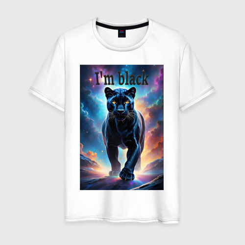 Мужская футболка из хлопка с принтом Черная пантера космос, вид спереди №1