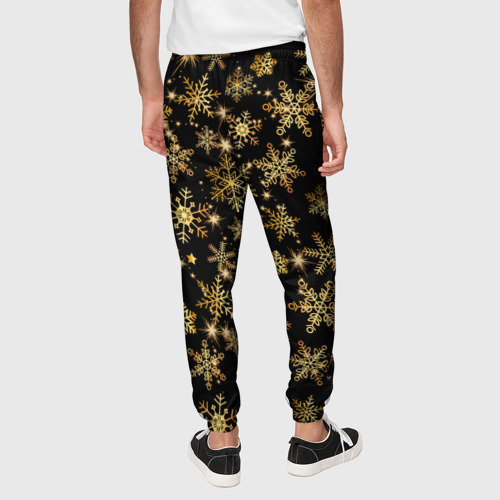 Мужские брюки 3D Россыпи золотых снежинок, цвет 3D печать - фото 5