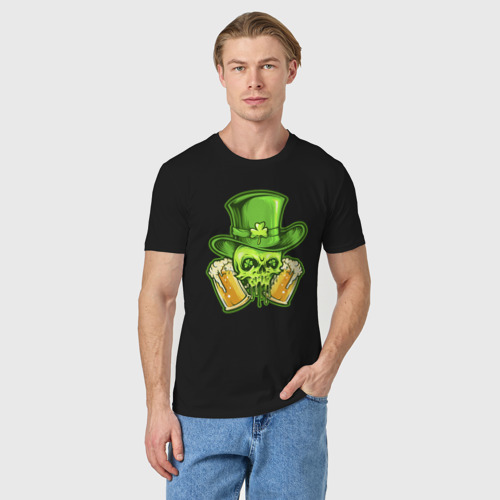 Мужская футболка хлопок Ирландское пиво с черепом Патрика, цвет черный - фото 3