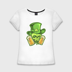 Женская футболка хлопок Slim Ирландское пиво с черепом Патрика