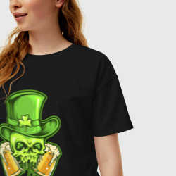 Женская футболка хлопок Oversize Ирландское пиво с черепом Патрика - фото 2