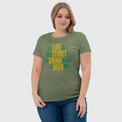 Женская футболка хлопок с принтом Жизнь коротка чтобы пить плохое пиво, фото #4