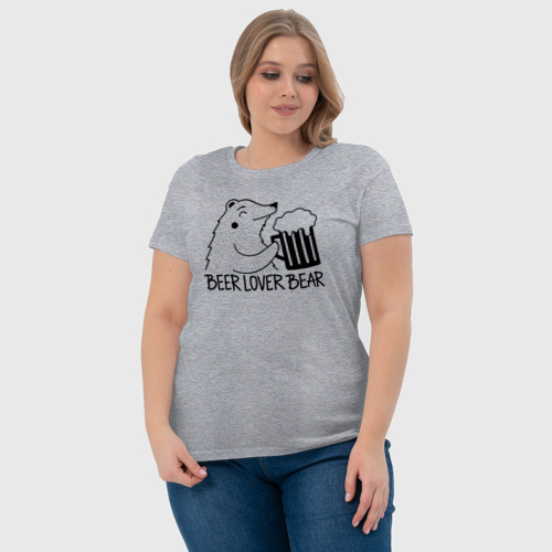 Женская футболка хлопок Мишка любитель пива, цвет меланж - фото 6