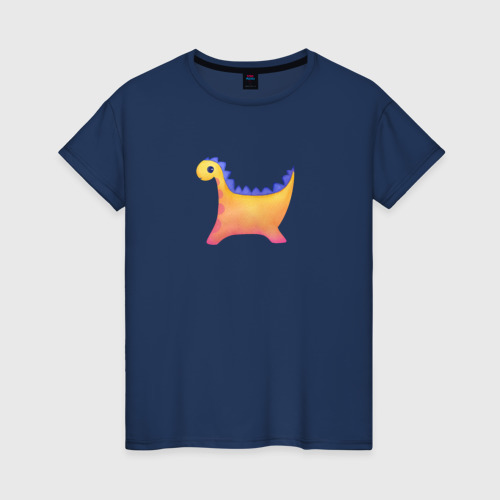 Женская футболка хлопок Милый желтый динозавр, цвет темно-синий