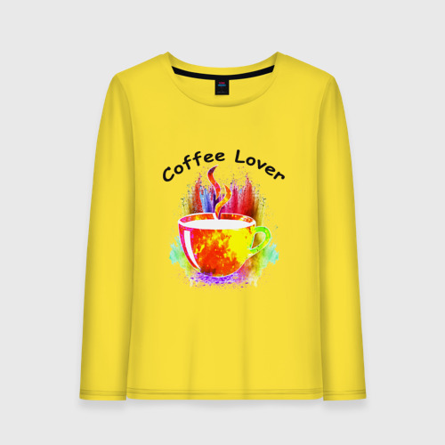 Женский лонгслив хлопок Люблю пить кофе, цвет желтый