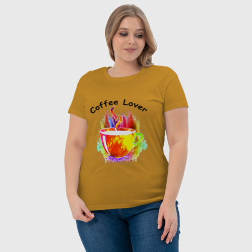 Женская футболка хлопок Люблю пить кофе, цвет горчичный - фото 6