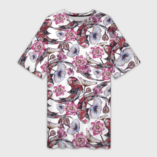 Платье-футболка 3D Карпы кои и лилии, цвет 3D печать