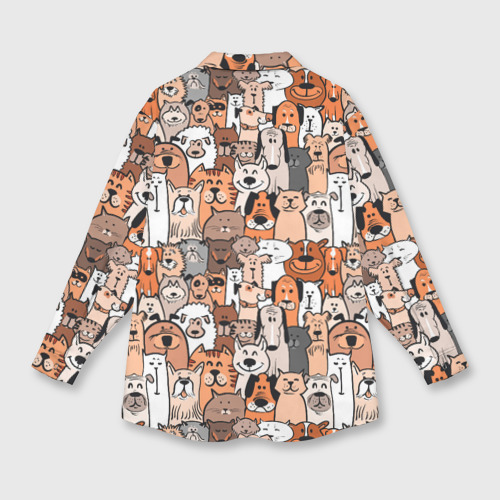 Женская рубашка oversize 3D с принтом Собаки и коты разных пород, вид сзади #1