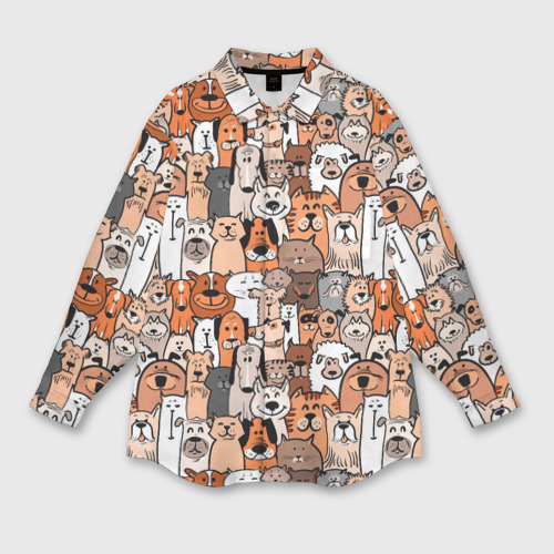 Женская рубашка oversize 3D с принтом Собаки и коты разных пород, вид спереди #2