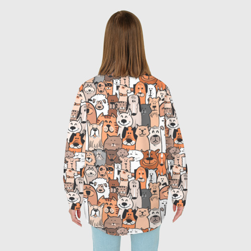 Женская рубашка oversize 3D с принтом Собаки и коты разных пород, вид сзади #2