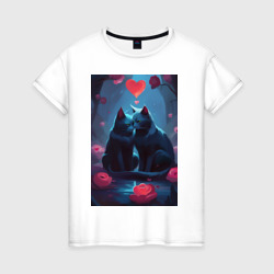Женская футболка хлопок Влюбленные котики во тьме