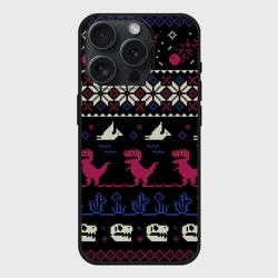 Чехол силиконовый для Apple iPhone 15 Pro Мax матовый Доисторический ugly свитер c динозавриками из пикселей