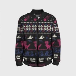 Детский бомбер 3D Доисторический ugly свитер c динозавриками из пикселей
