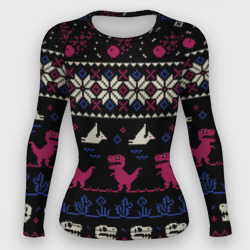 Женский рашгард 3D Доисторический ugly свитер c динозавриками из пикселей