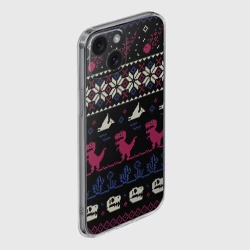 Чехол для iPhone 15 силиконовый с защитой камеры Доисторический ugly свитер c динозавриками из пикселей - фото 2