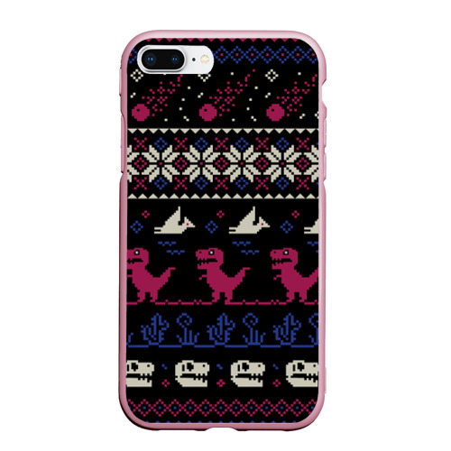 Чехол для iPhone 7Plus/8 Plus матовый Доисторический ugly свитер c динозавриками из пикселей, цвет розовый