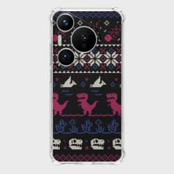 Чехол для Huawei Pura 70 Доисторический ugly свитер c динозавриками из пикселей