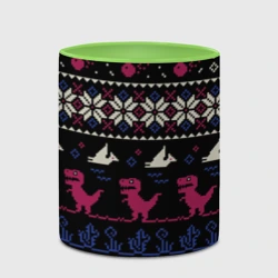 Кружка с полной запечаткой Доисторический ugly свитер c динозавриками из пикселей - фото 2