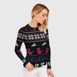 Женский рашгард 3D Доисторический ugly свитер c динозавриками из пикселей - фото 2