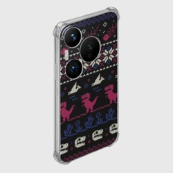 Чехол для Huawei Pura 70 Доисторический ugly свитер c динозавриками из пикселей - фото 2