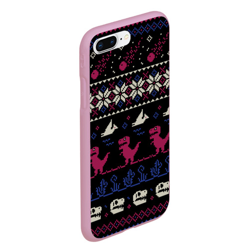 Чехол для iPhone 7Plus/8 Plus матовый Доисторический ugly свитер c динозавриками из пикселей, цвет розовый - фото 3