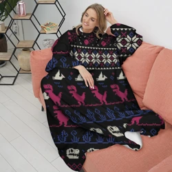 Плед с рукавами Доисторический ugly свитер c динозавриками из пикселей - фото 2