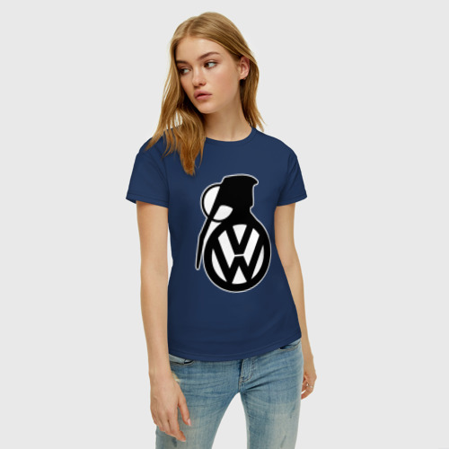 Женская футболка хлопок Volkswagen grenade, цвет темно-синий - фото 3