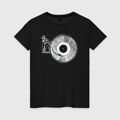 Женская футболка хлопок Music vinyl, цвет черный