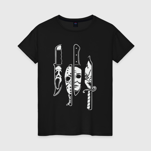 Женская футболка хлопок Horror killers, цвет черный