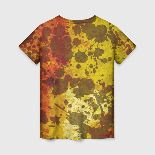 Женская футболка 3D с принтом Абстракция - темные пятна на желто-оранжевом, вид сзади #1