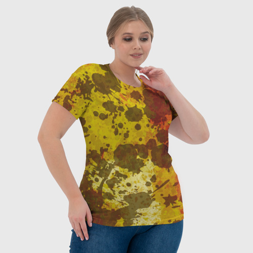 Женская футболка 3D с принтом Абстракция - темные пятна на желто-оранжевом, фото #4